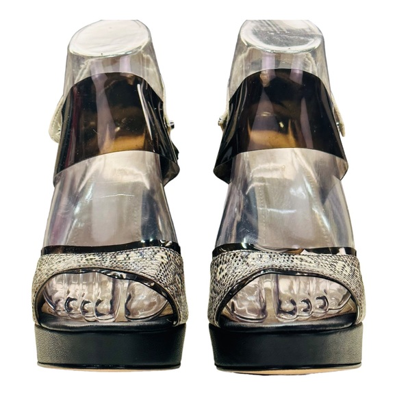 L’Agence Snakeskin / Smokey Clear High Heel Strap Platform Sandal - Picture 5 of 13